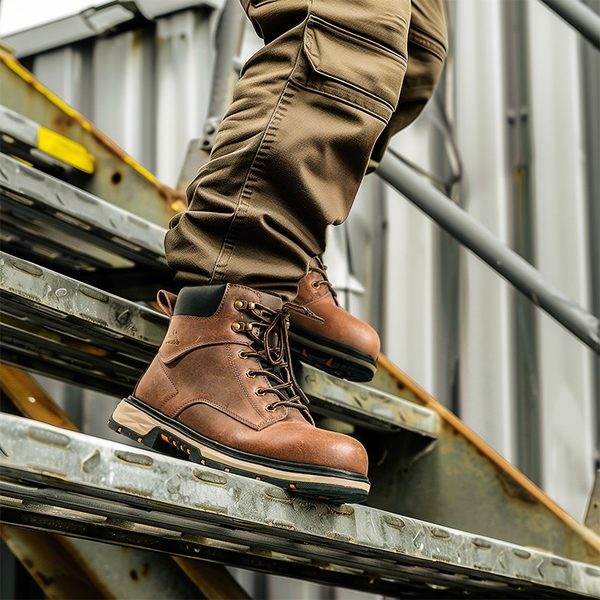 Men's Water-Resistant Steel Toe Leather Work Boots - DARK BROWN - 8